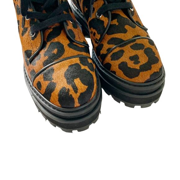 Schutz Maylova Leopard Suede Combat Bootie 8 Brown NEW - Picture 5 of 9